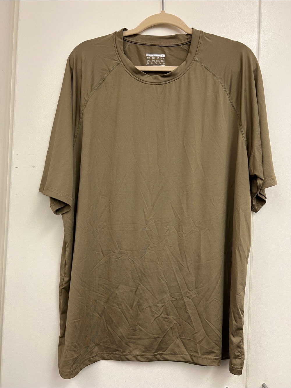 Sporty Gym Workout Dri Fit Olive Green Short Sleeve Shirt Men 2XL Activewear